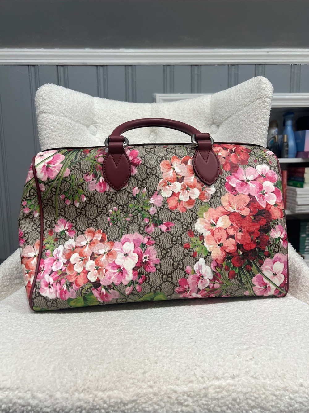Gucci GG Supreme Blooms Floral Boston Travel Duffel Bag Rare - Picture 4 of 14